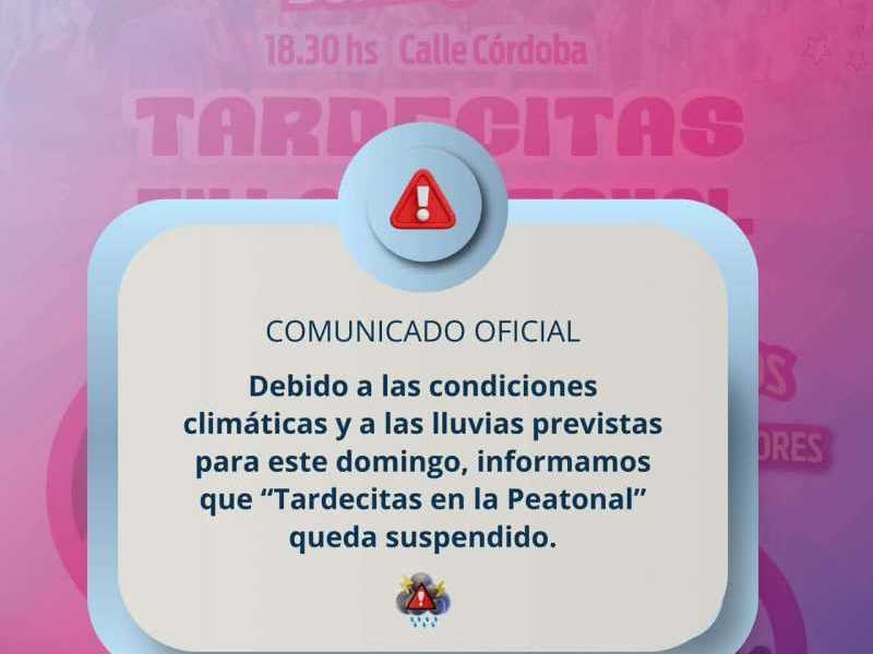 Evento en la Peatonal postegado por razones climáticas