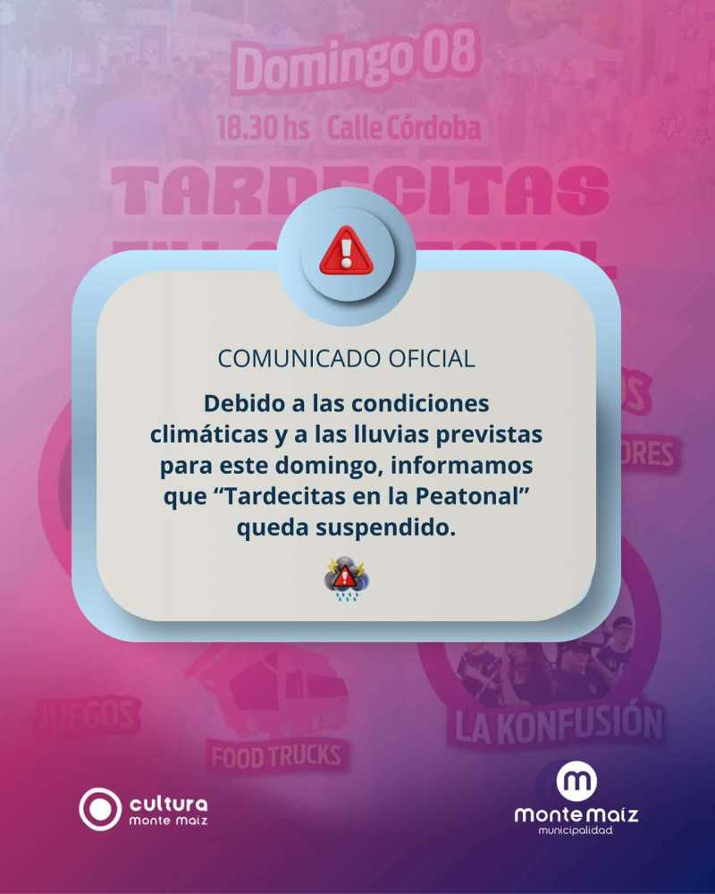 Evento en la Peatonal postegado por razones climáticas