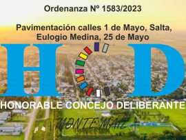 Ordenanza 1583/2023 - Pavimentación calles 1 de Mayo, Salta, Eulogio Medina, 25 de Mayo