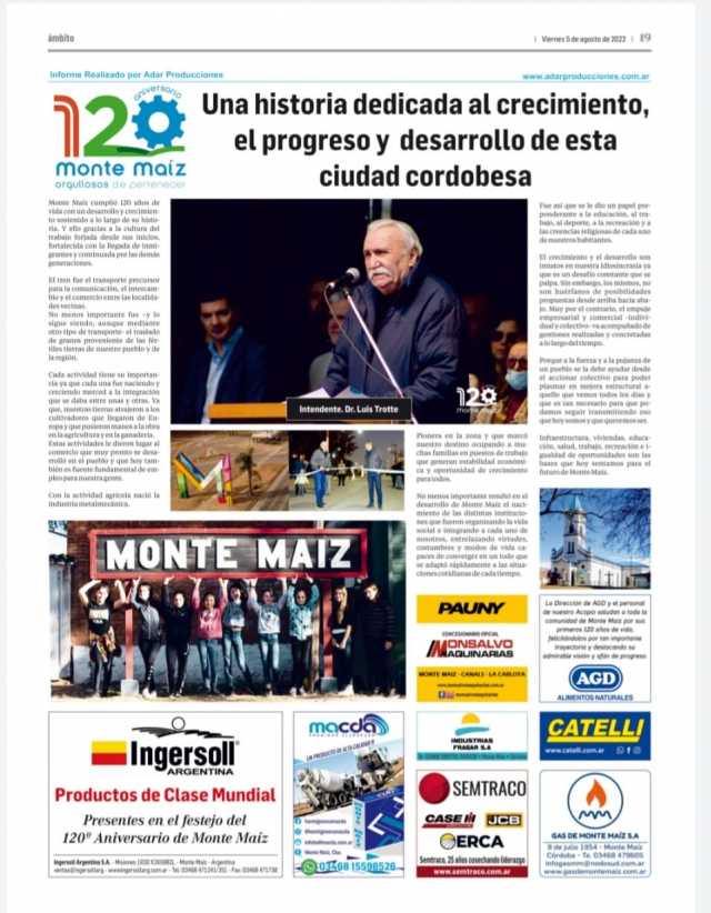 MEDIO NACIONAL REFLEJA LOS 120 AÑOS DE MONTE MAÍZ